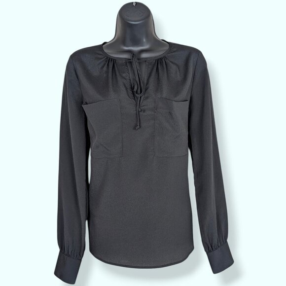 BCBGMaxAzria Tops - BCBGMaxAzria Black Joss Front Tie Blouse